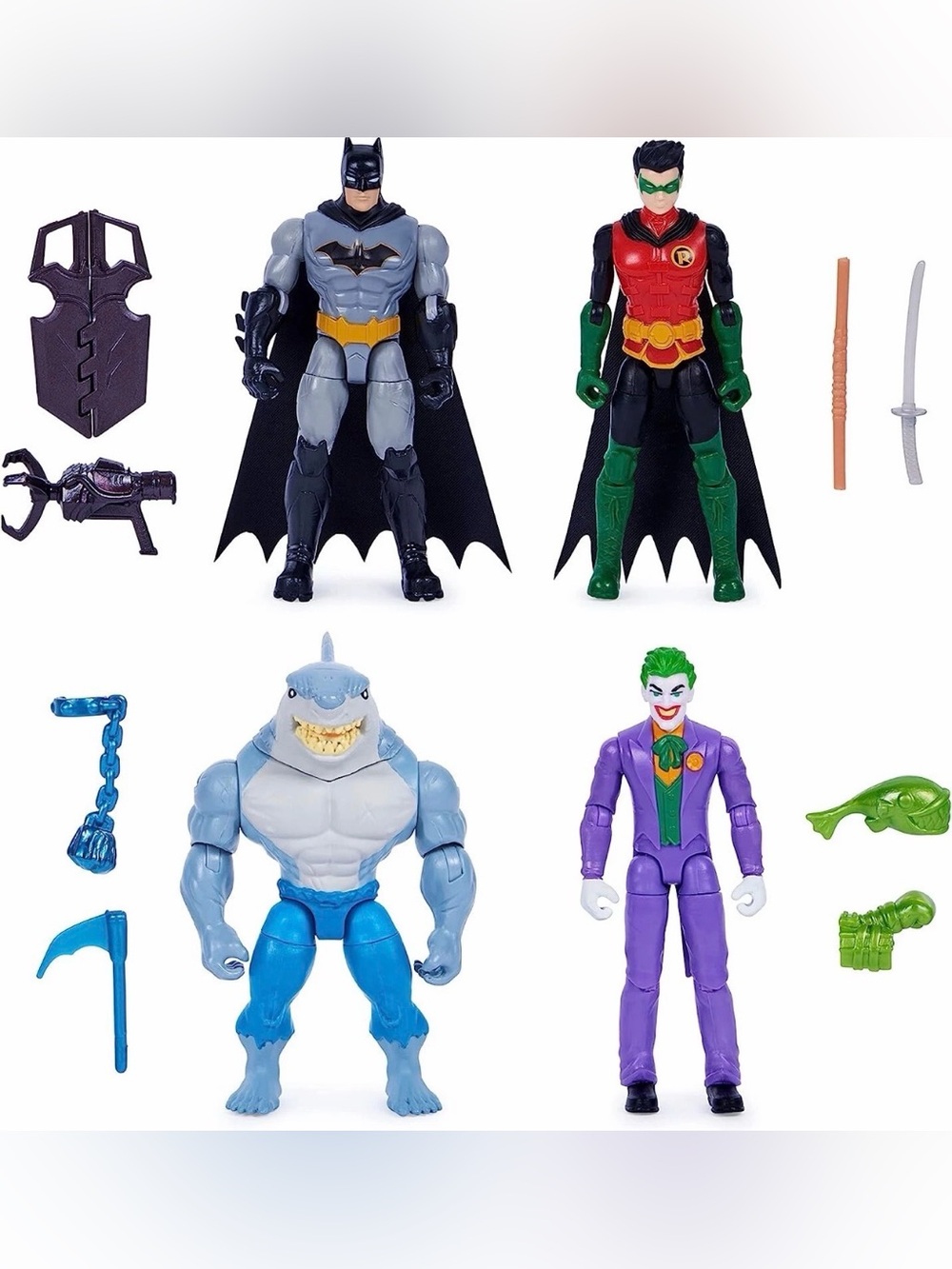 DC Comics, Batman and Robin vs. The Joker and King Shark, 4-inch Action Figures